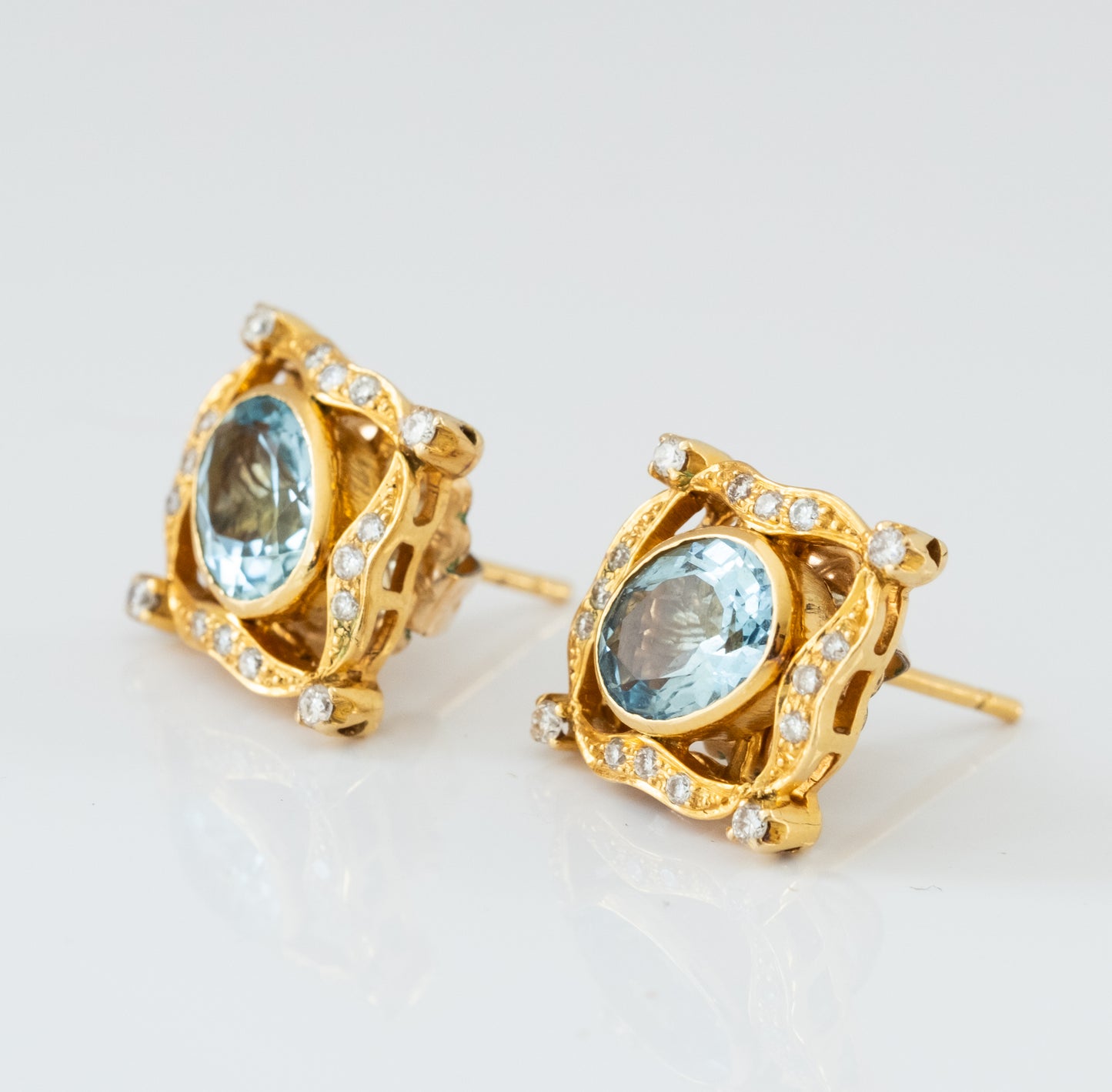 Aquamarine and Diamond 22K Gold Earrings - Premium Earrings from All The Best Vintage - Just $3800! Shop now at All The Best Vintage