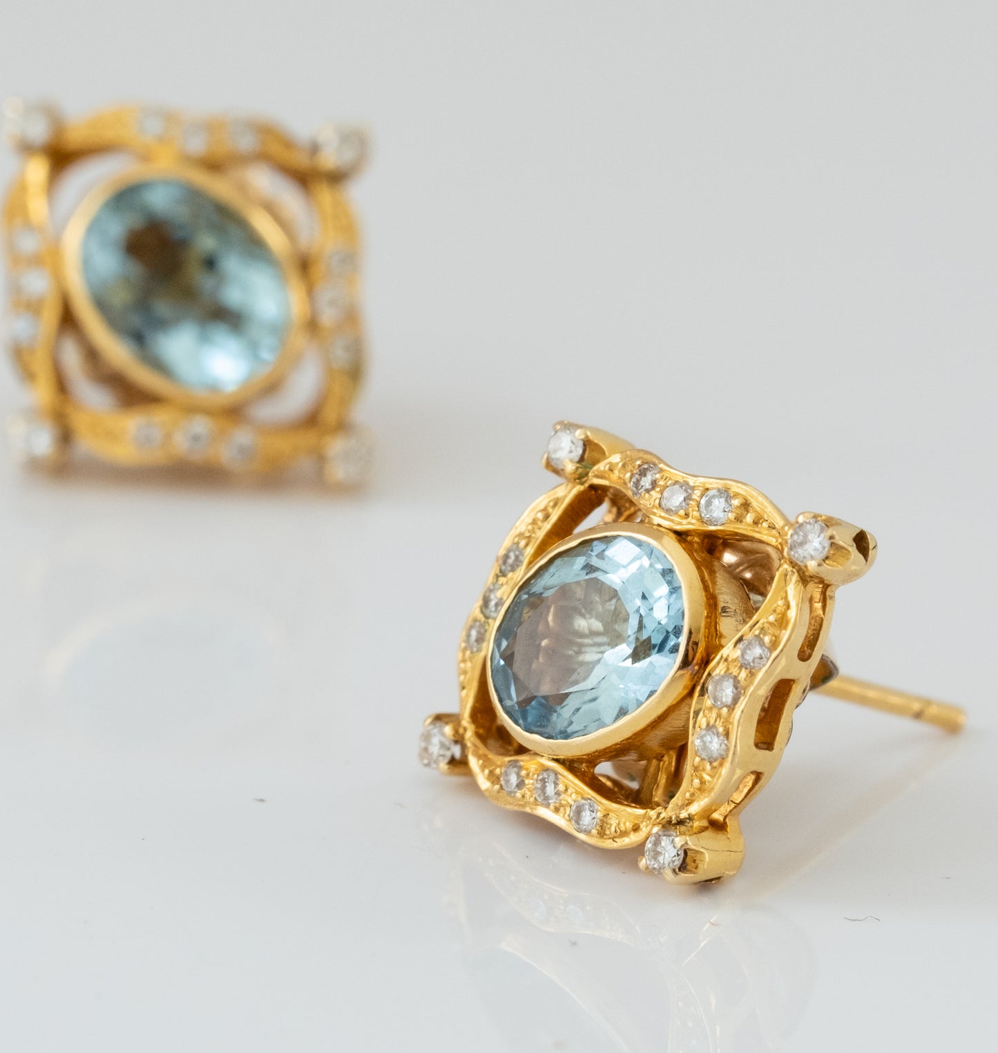 Aquamarine and Diamond 22K Gold Earrings - Premium Earrings from All The Best Vintage - Just $3800! Shop now at All The Best Vintage
