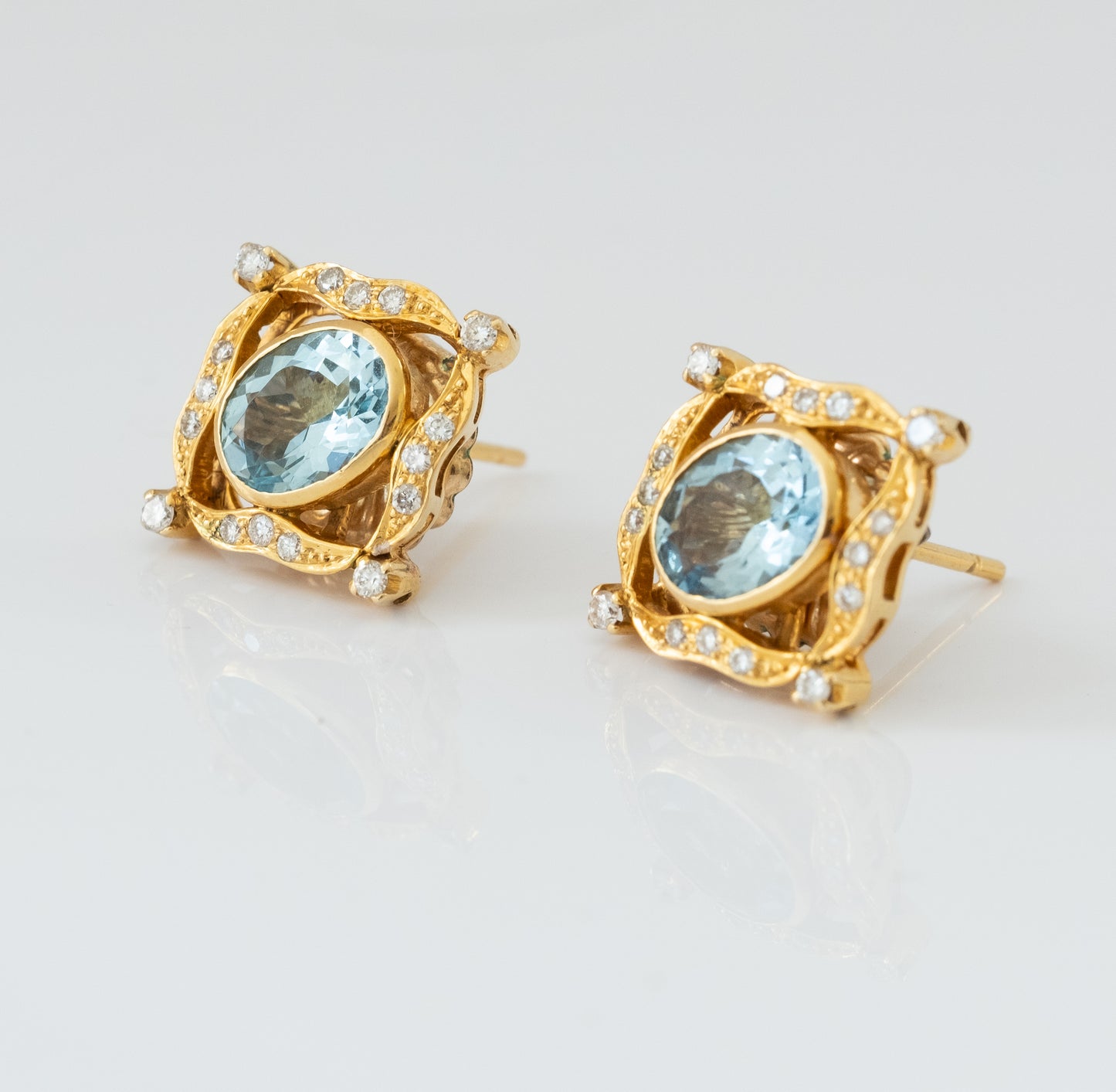 Aquamarine and Diamond 22K Gold Earrings - Premium Earrings from All The Best Vintage - Just $3800! Shop now at All The Best Vintage