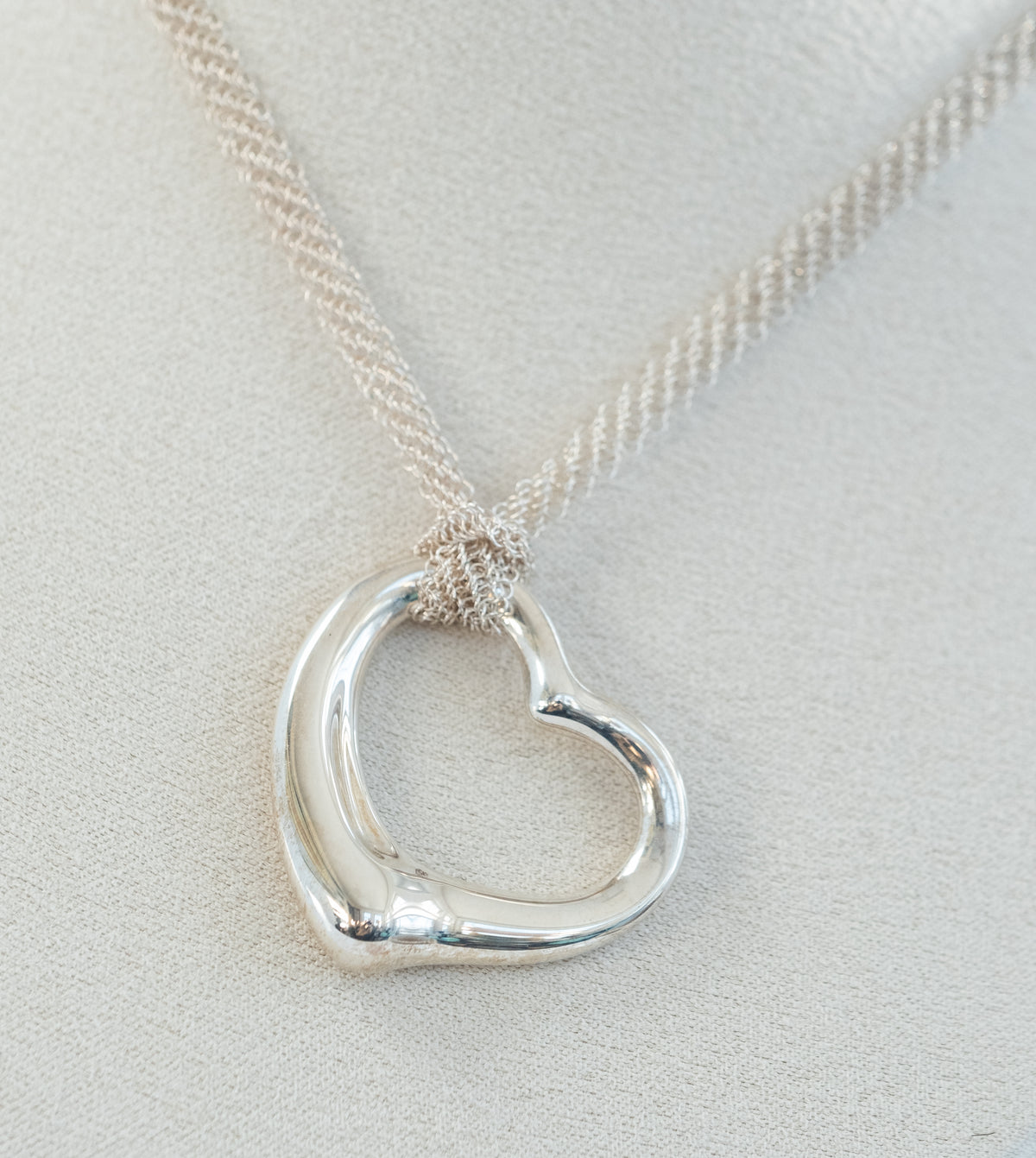 Tiffany & Co Elsa Peretti Open Heart Pendant on Mesh Chain - Premium necklace from All The Best Vintage - Just $995! Shop now at All The Best Vintage