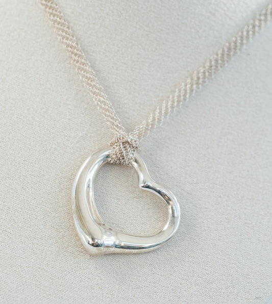 Tiffany & Co Elsa Peretti Open Heart Pendant on Mesh Chain - Premium necklace from All The Best Vintage - Just $995! Shop now at All The Best Vintage