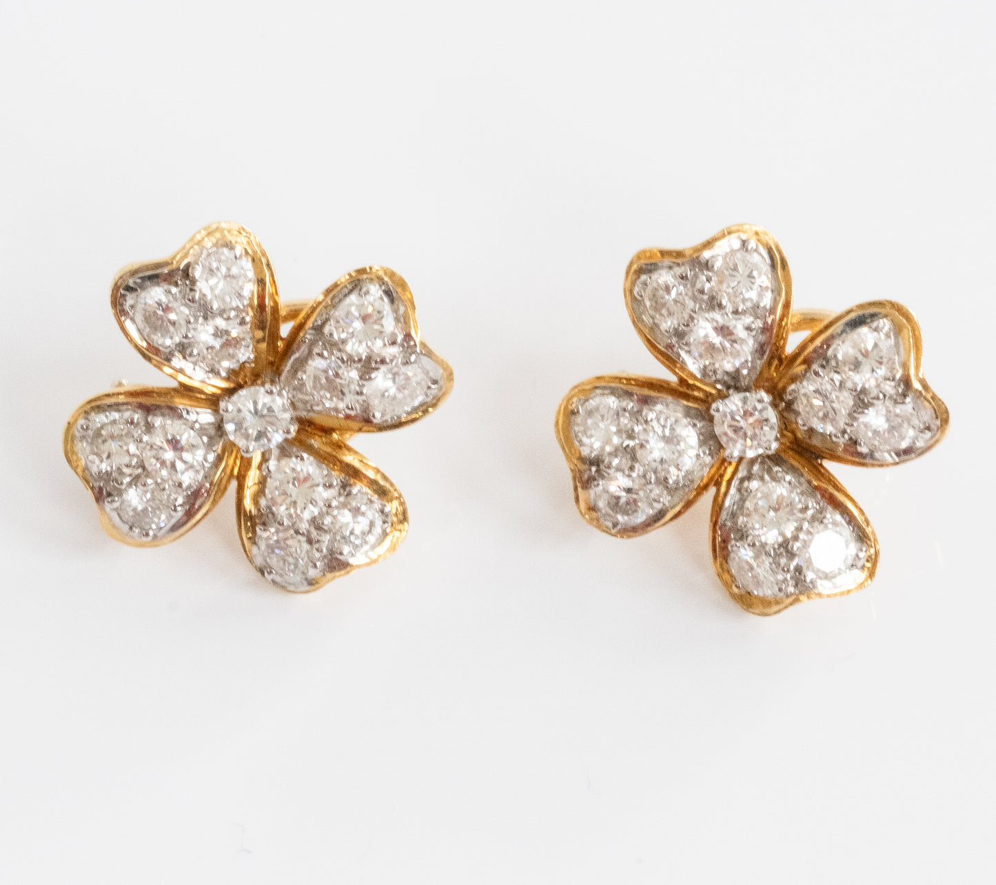Gorgeous 18K Yellow Gold Diamond Flower Earrings - Premium Earrings from All The Best Vintage - Just $6750! Shop now at All The Best Vintage