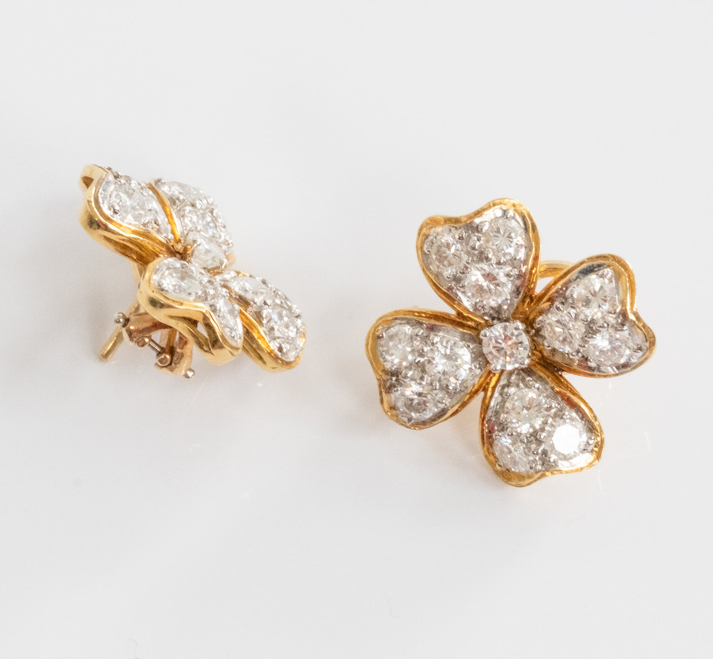 Gorgeous 18K Yellow Gold Diamond Flower Earrings - Premium Earrings from All The Best Vintage - Just $6750! Shop now at All The Best Vintage
