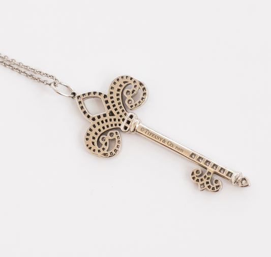 Tiffany & Co Platinum and Diamond Fleur de Lis Key and Chain. - Premium Pendant from All The Best Vintage - Just $5800! Shop now at All The Best Vintage
