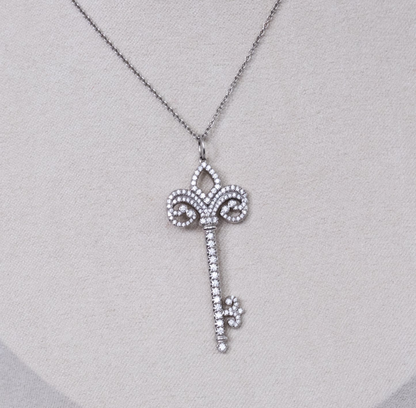 Tiffany & Co Platinum and Diamond Fleur de Lis Key and Chain. - Premium Pendant from All The Best Vintage - Just $5800! Shop now at All The Best Vintage