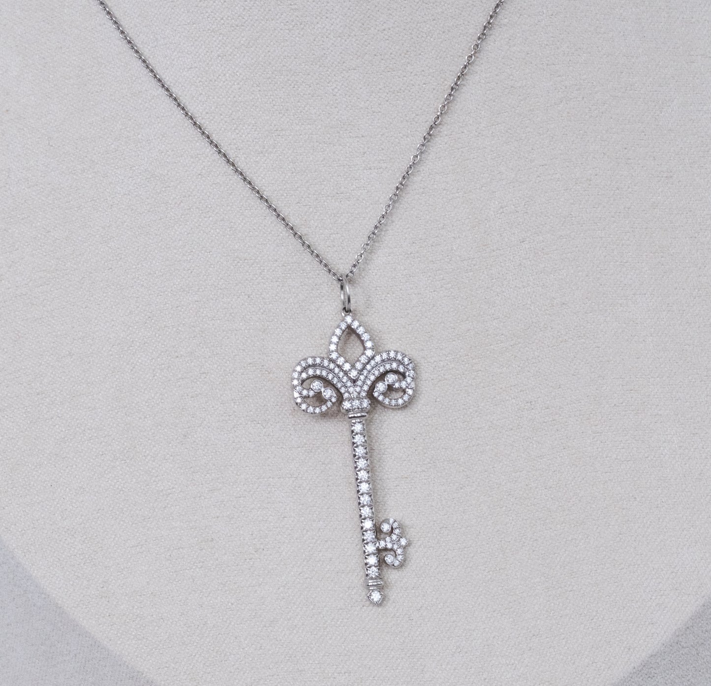 Tiffany & Co Platinum and Diamond Fleur de Lis Key and Chain. - Premium Pendant from All The Best Vintage - Just $5800! Shop now at All The Best Vintage