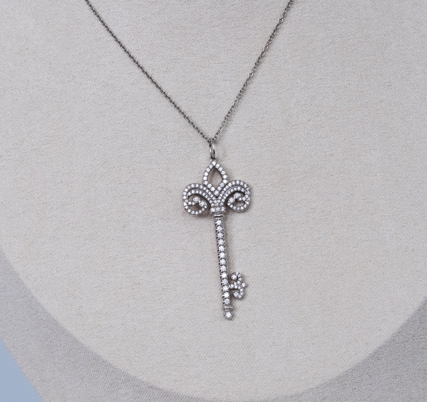 Tiffany & Co Platinum and Diamond Fleur de Lis Key and Chain. - Premium Pendant from All The Best Vintage - Just $5800! Shop now at All The Best Vintage