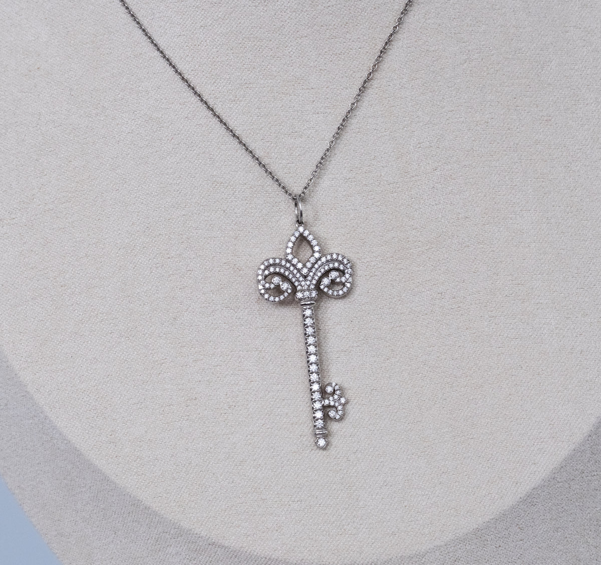 Tiffany & Co Platinum and Diamond Fleur de Lis Key and Chain. - Premium Pendant from All The Best Vintage - Just $5800! Shop now at All The Best Vintage
