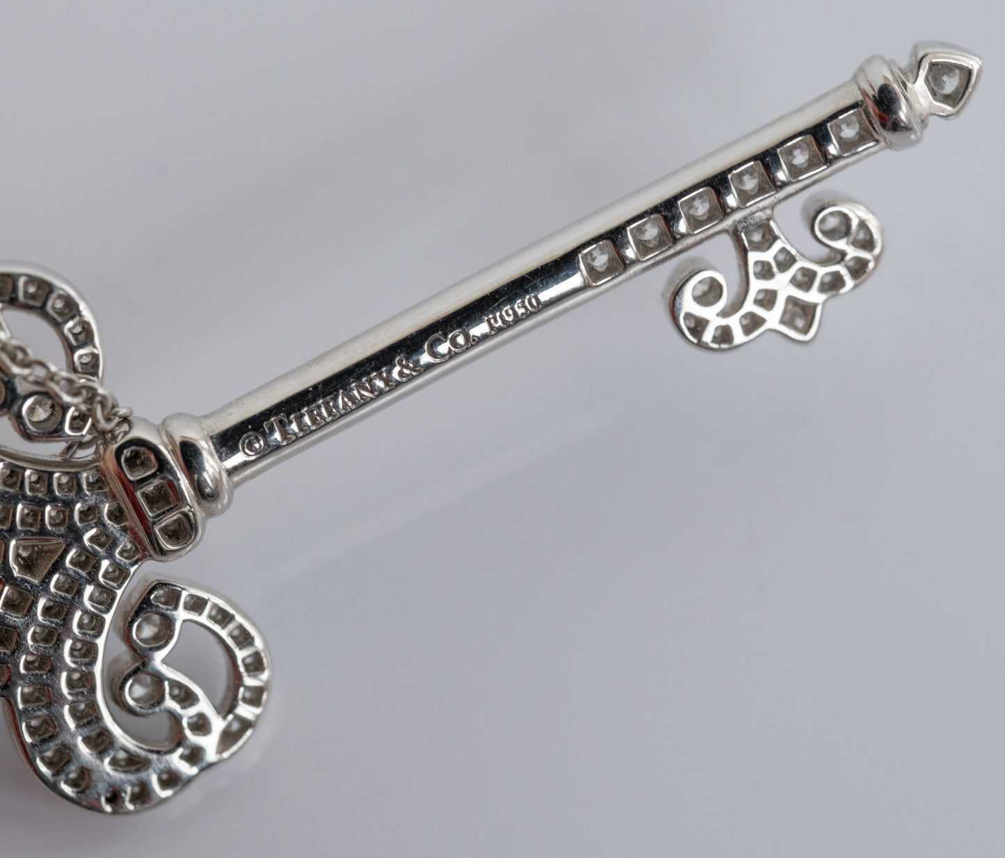 Tiffany & Co Platinum and Diamond Fleur de Lis Key and Chain. - Premium Pendant from All The Best Vintage - Just $5800! Shop now at All The Best Vintage
