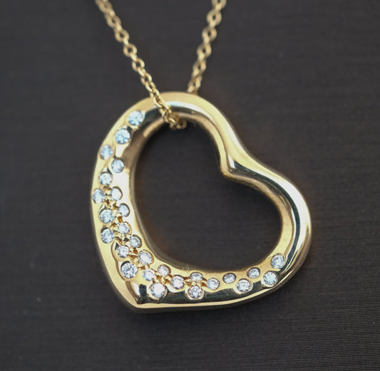 Tiffany & Co Elsa Peretti 18K Gold and Diamond Open Heart Necklace - Premium Necklace from All The Best Vintage - Just $3950! Shop now at All The Best Vintage