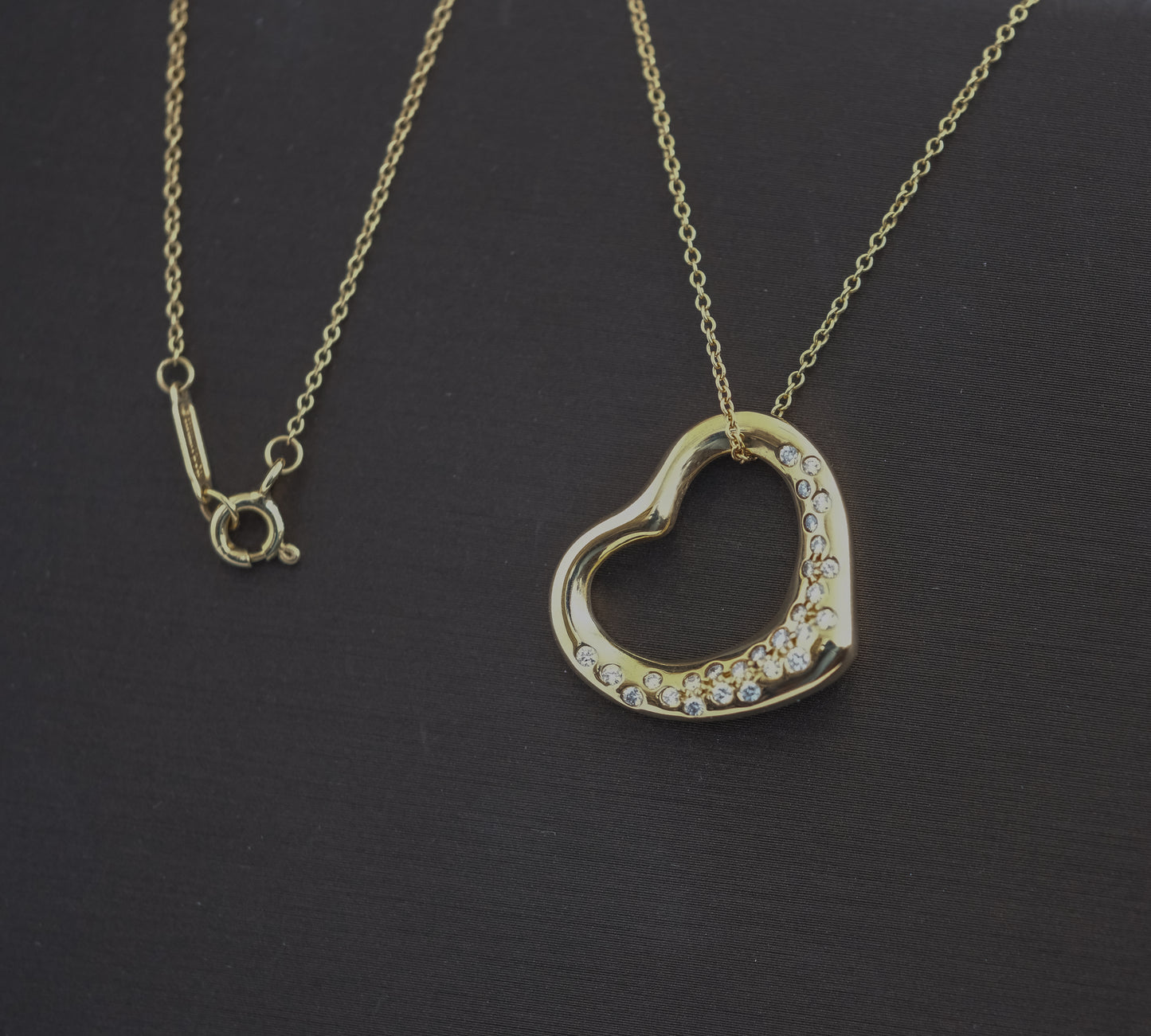 Tiffany & Co Elsa Peretti 18K Gold and Diamond Open Heart Necklace - Premium Necklace from All The Best Vintage - Just $3950! Shop now at All The Best Vintage