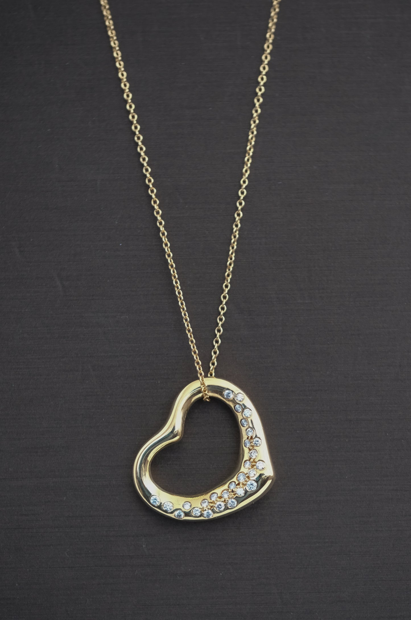 Tiffany & Co Elsa Peretti 18K Gold and Diamond Open Heart Necklace - Premium Necklace from All The Best Vintage - Just $3950! Shop now at All The Best Vintage