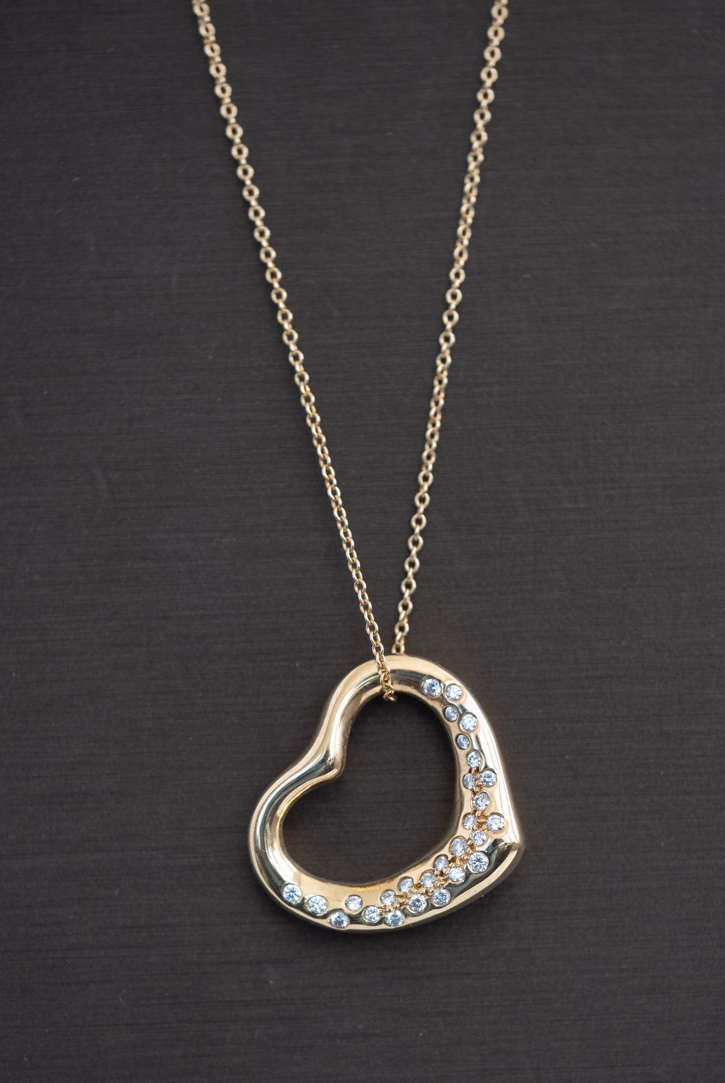 Tiffany & Co Elsa Peretti 18K Gold and Diamond Open Heart Necklace - Premium Necklace from All The Best Vintage - Just $3950! Shop now at All The Best Vintage