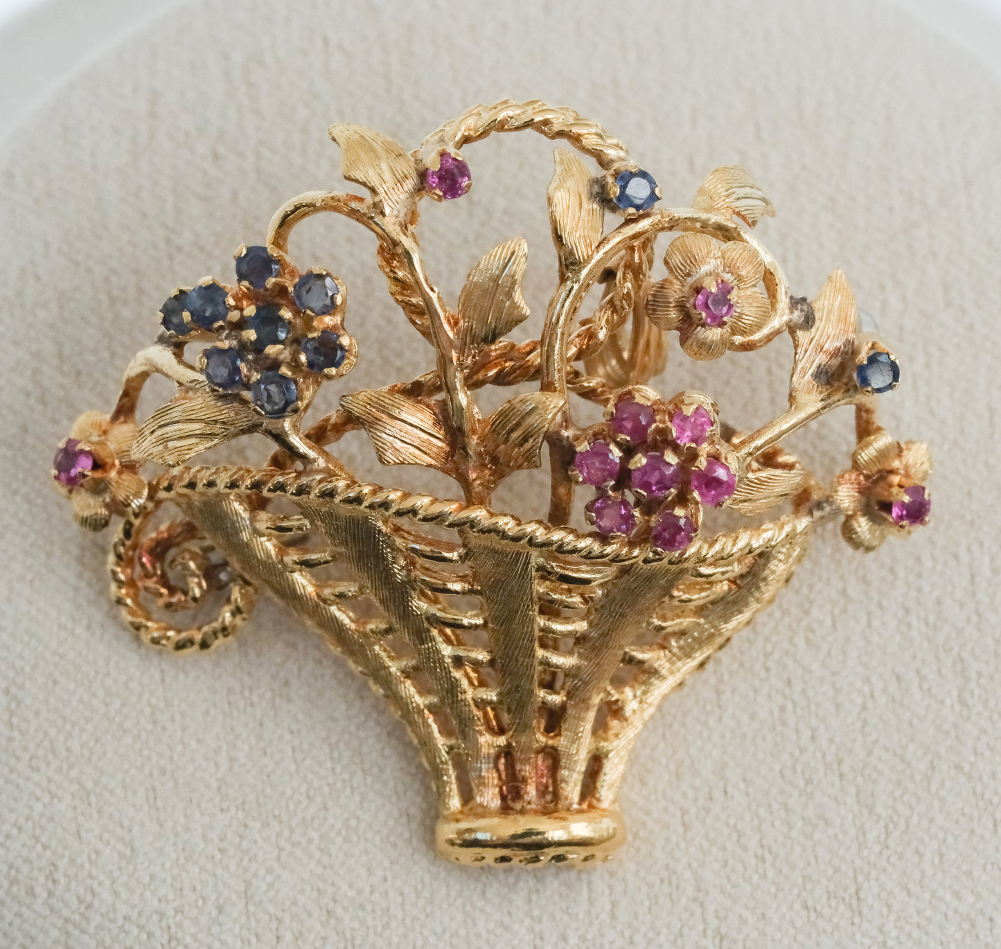 Lovely 18K Vintage Basket Brooch / Pendant with Sapphires and Rubies. - Premium Brooch from All The Best Vintage - Just $1195! Shop now at All The Best Vintage