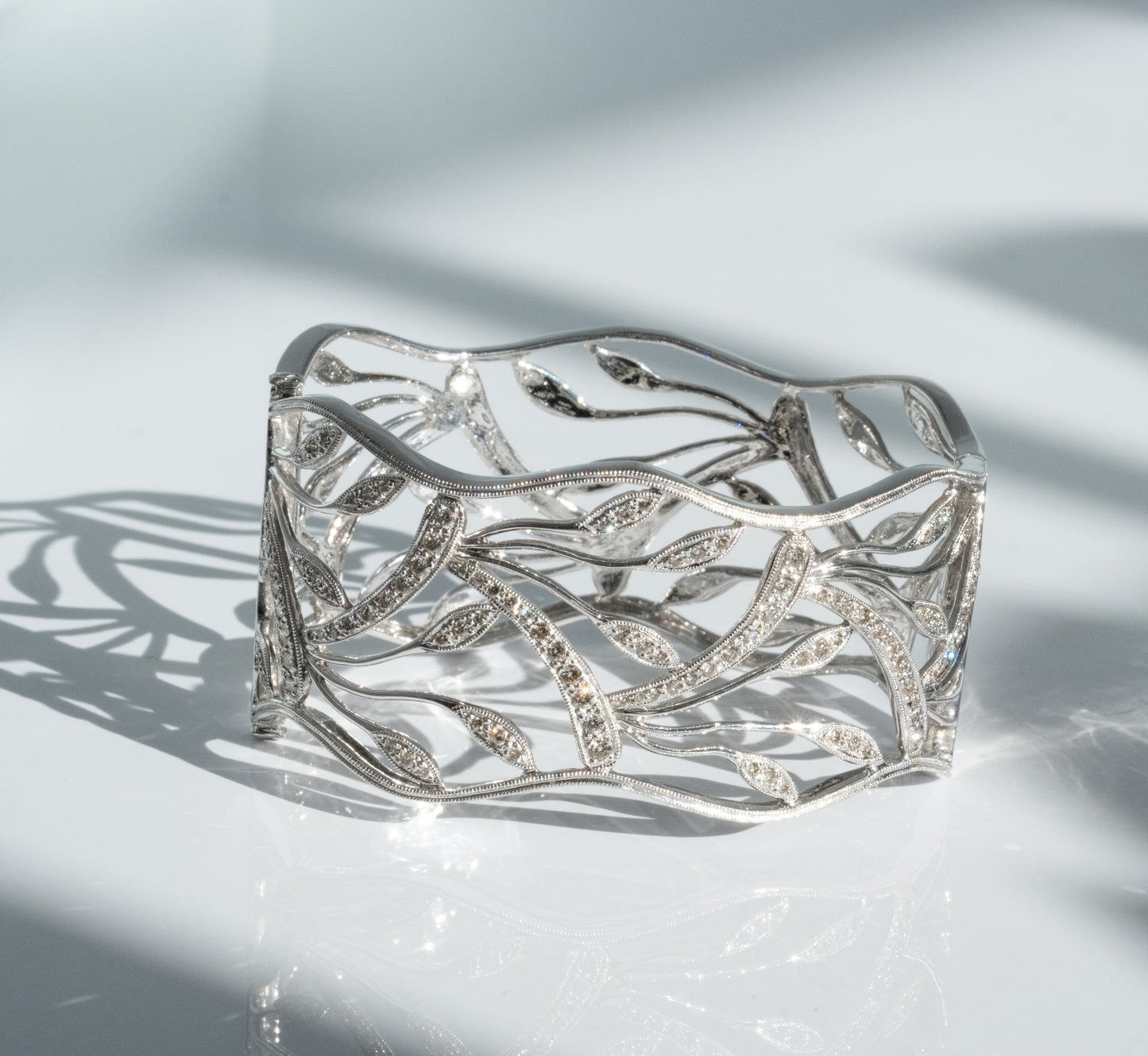 14K DIAMOND FLORAL OPEN WORK HINGED BANGLE - Premium from All The Best Vintage - Just $2900! Shop now at All The Best Vintage