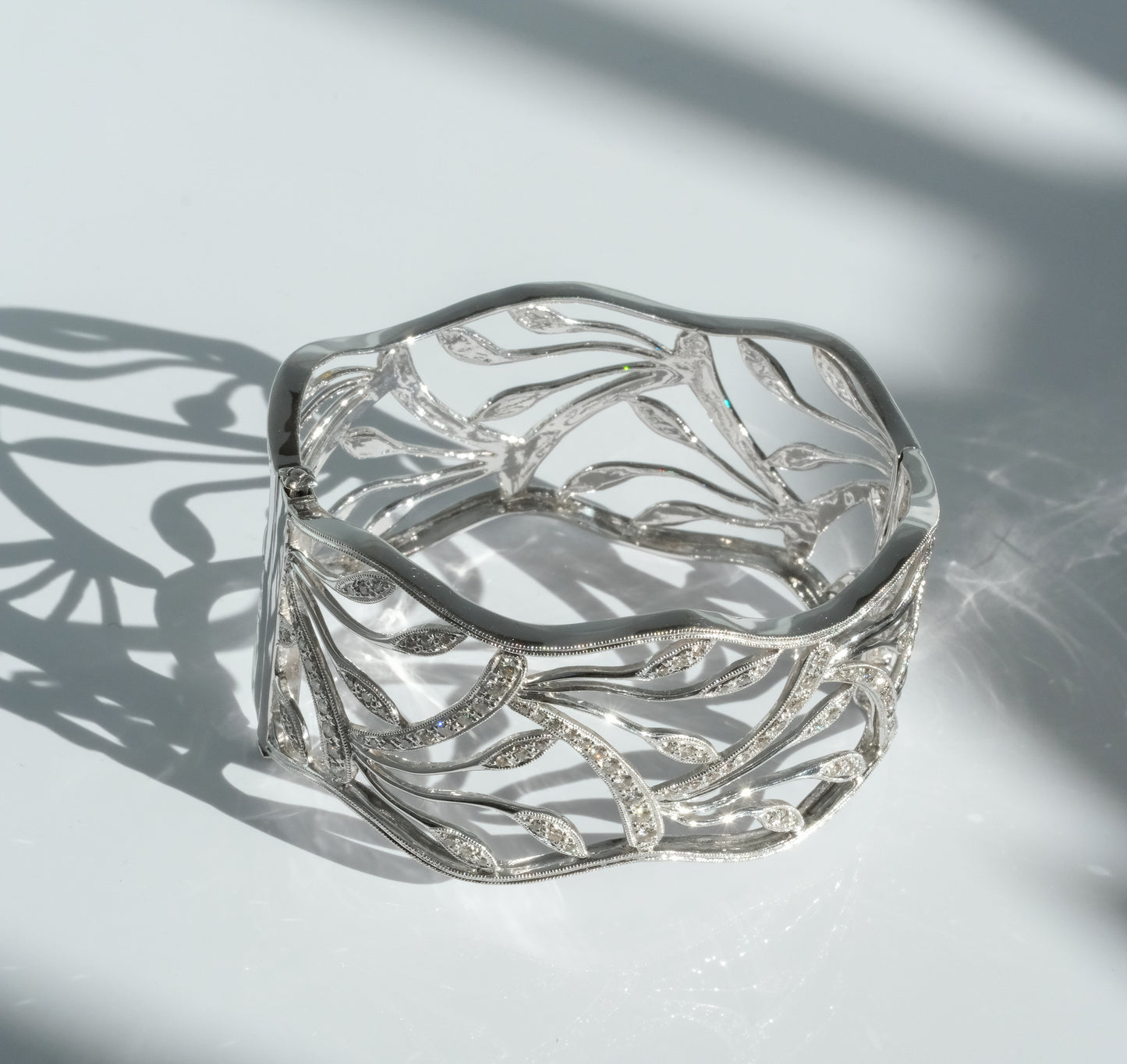 14K DIAMOND FLORAL OPEN WORK HINGED BANGLE - Premium from All The Best Vintage - Just $2900! Shop now at All The Best Vintage