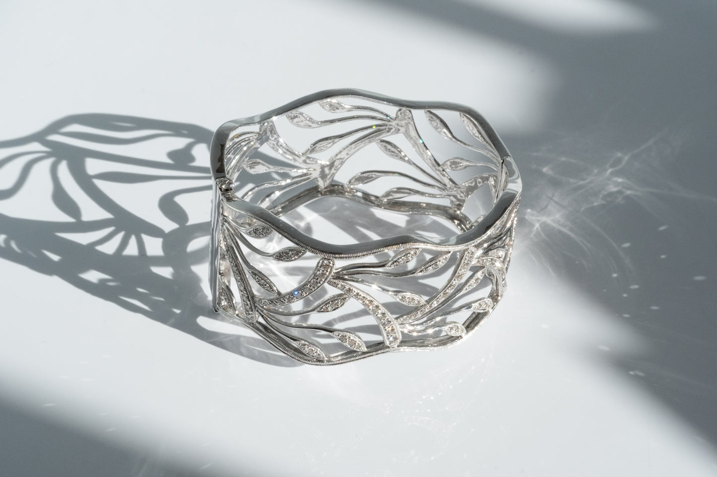 14K DIAMOND FLORAL OPEN WORK HINGED BANGLE - Premium from All The Best Vintage - Just $2900! Shop now at All The Best Vintage
