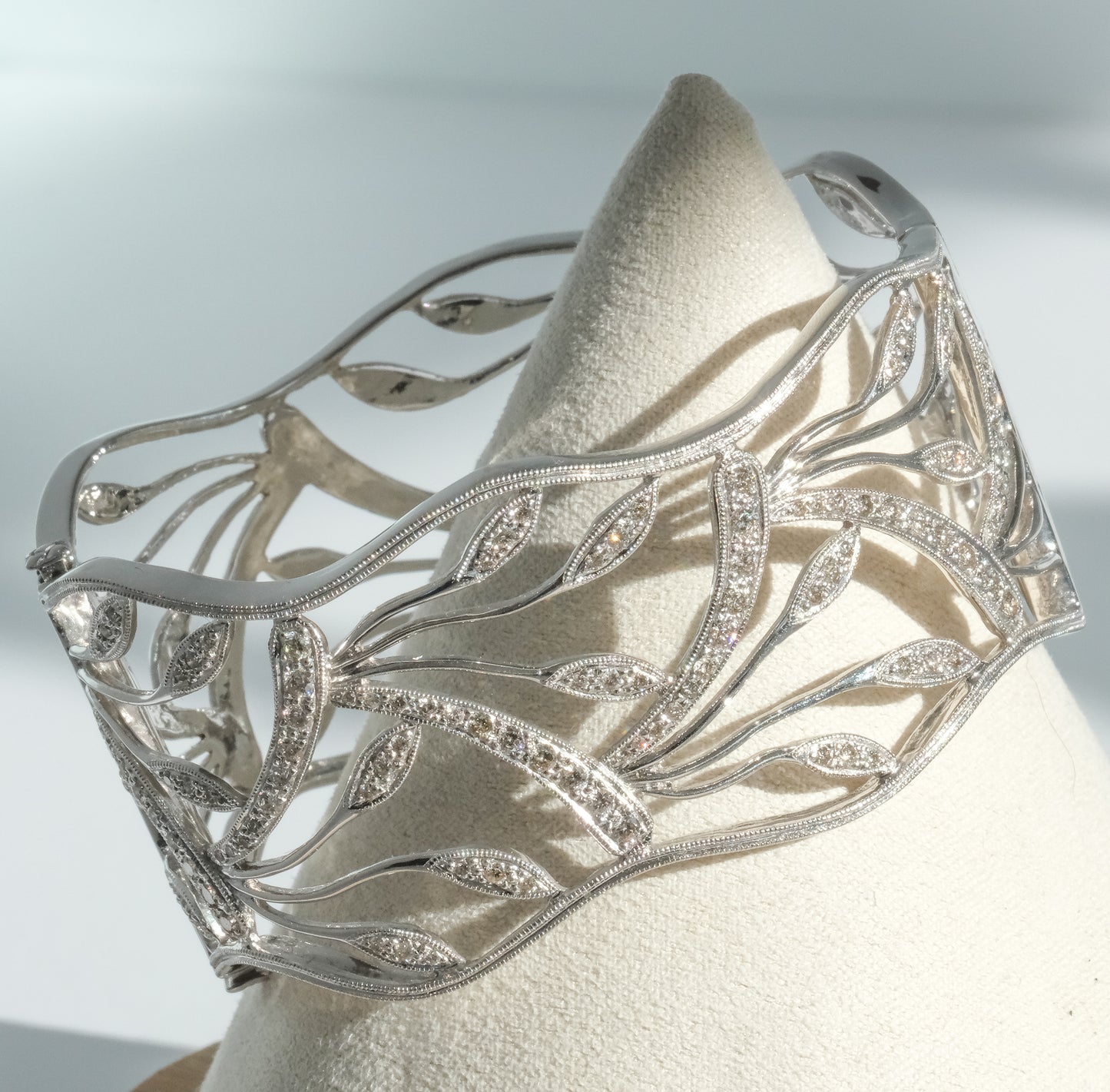 14K DIAMOND FLORAL OPEN WORK HINGED BANGLE - Premium from All The Best Vintage - Just $2900! Shop now at All The Best Vintage