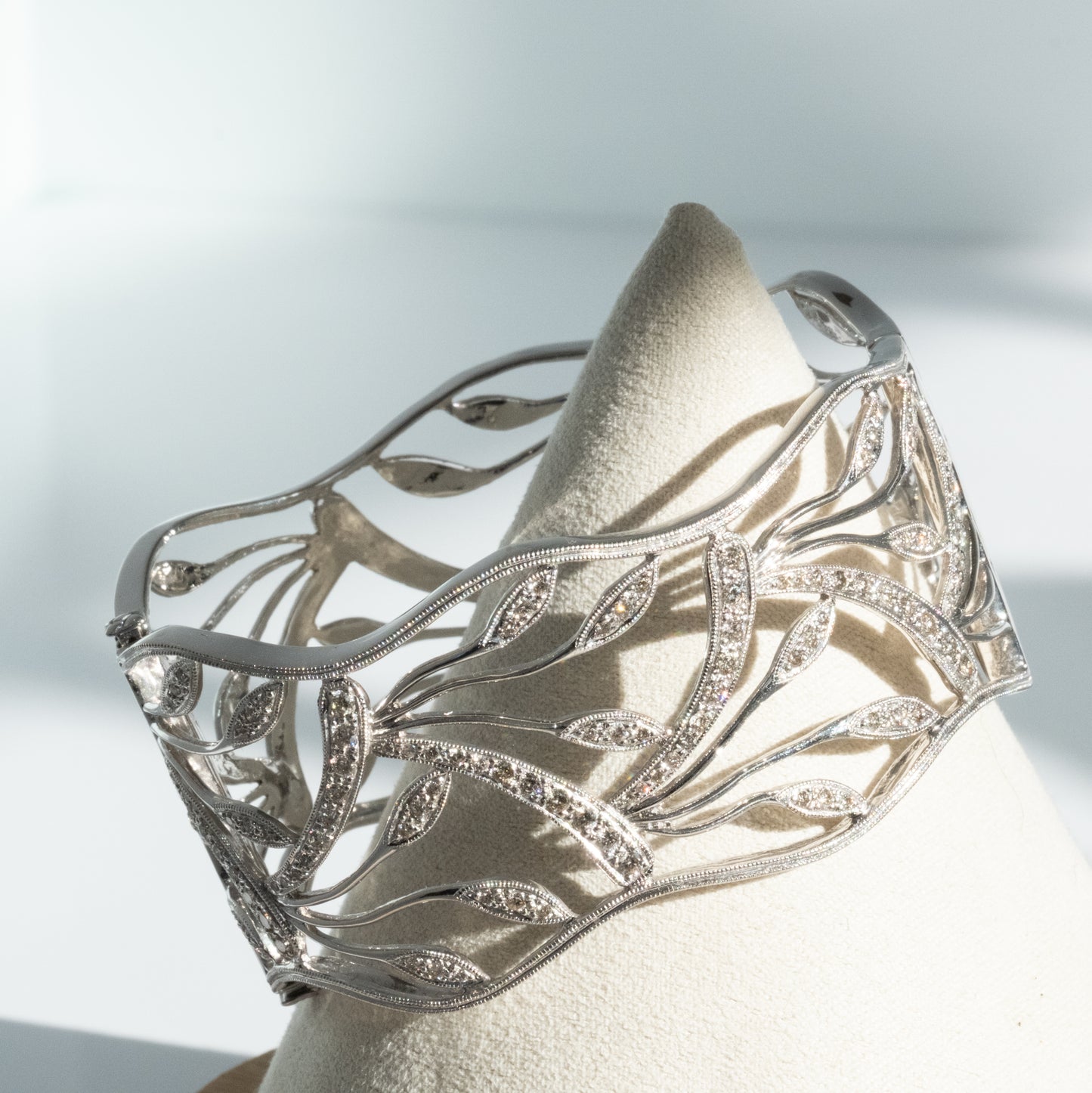 14K DIAMOND FLORAL OPEN WORK HINGED BANGLE - Premium from All The Best Vintage - Just $2900! Shop now at All The Best Vintage