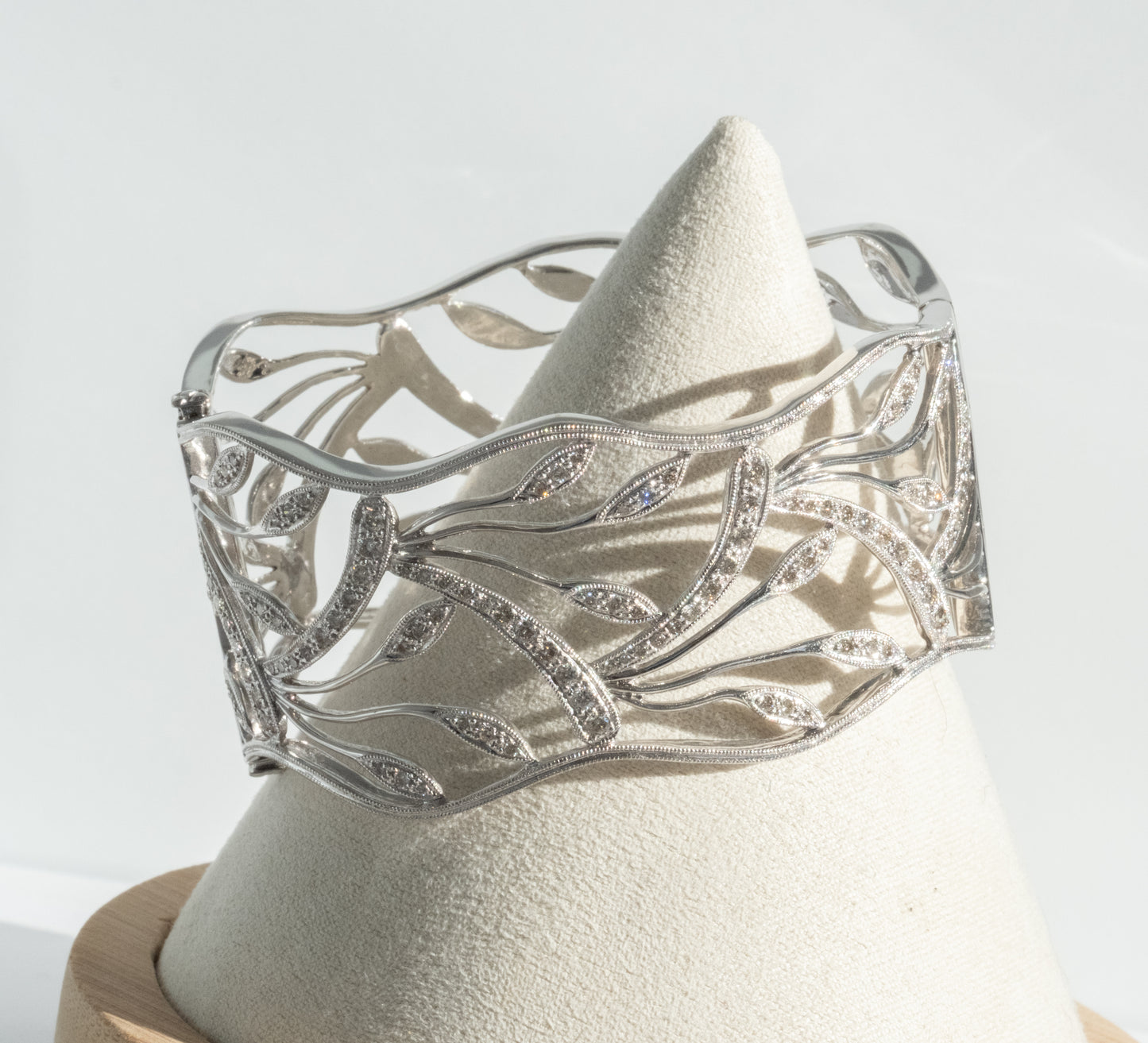 14K DIAMOND FLORAL OPEN WORK HINGED BANGLE - Premium from All The Best Vintage - Just $2900! Shop now at All The Best Vintage