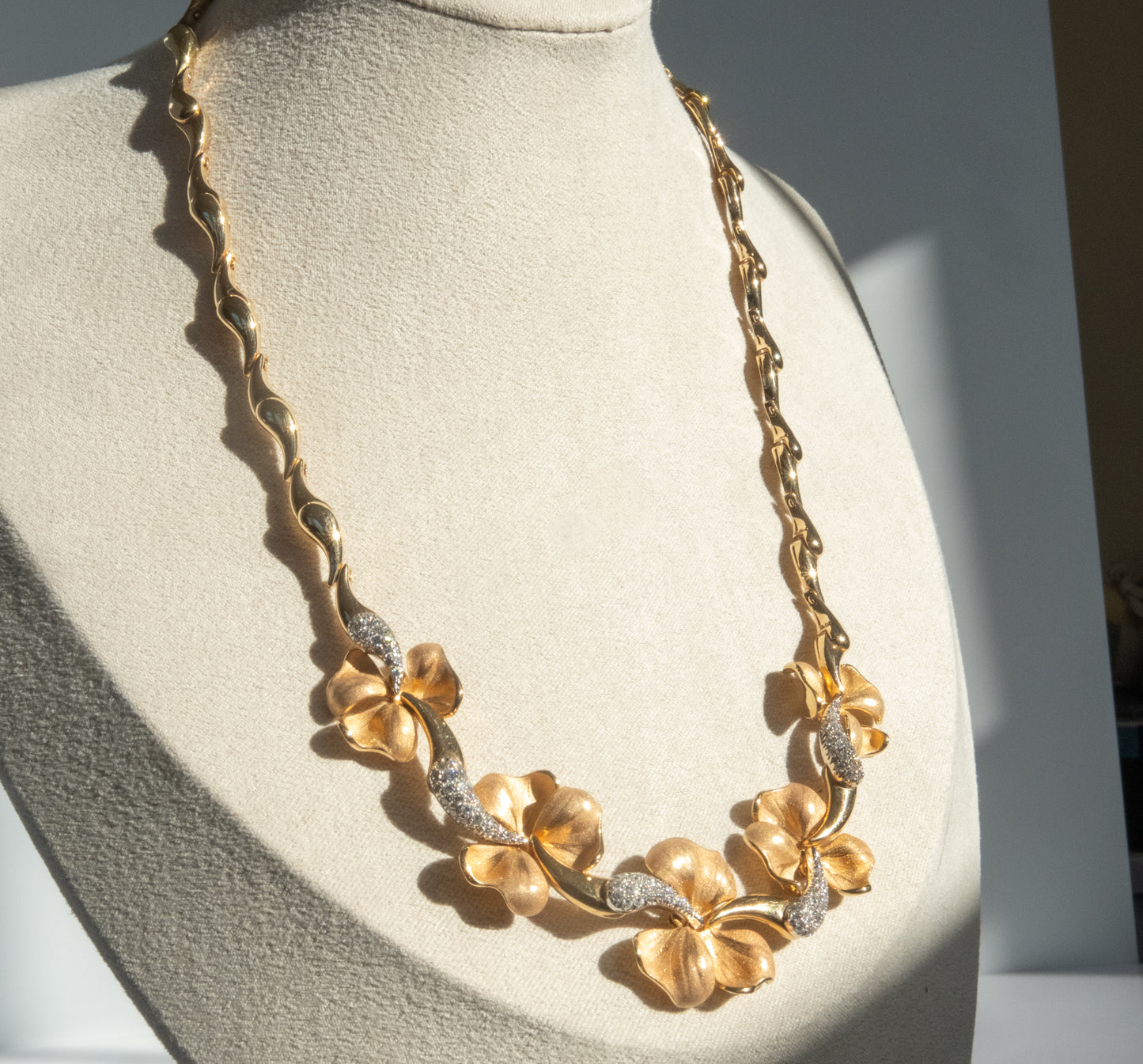 Anna Maria Cammilli 18K Tri Color Gold and Diamond Flower Necklace - Premium necklace from Anna Maria Camille - Just $10500! Shop now at All The Best Vintage