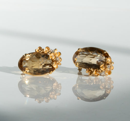 Anna Maria Camille 18K Peach Champagne Quartz and Diamond Earrings - Premium Earrings from Anna Maria Camille - Just $3200! Shop now at All The Best Vintage