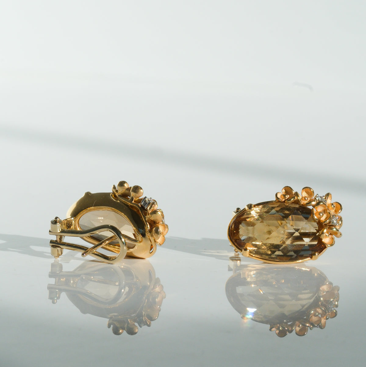 Anna Maria Camille 18K Peach Champagne Quartz and Diamond Earrings - Premium Earrings from Anna Maria Camille - Just $3200! Shop now at All The Best Vintage