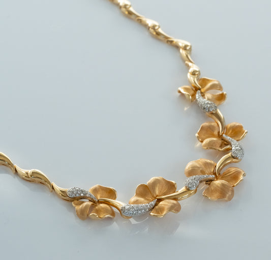 Anna Maria Cammilli 18K Tri Color Gold and Diamond Flower Necklace - Premium necklace from Anna Maria Camille - Just $10500! Shop now at All The Best Vintage
