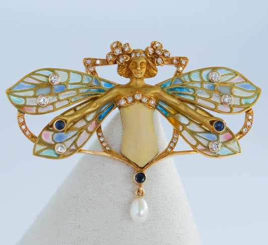 Vintage Masriera Plique-a-Jour Diamind and Sapphire Brooch Pendant - Premium Pendant from All The Best Vintage - Just $28500! Shop now at All The Best Vintage