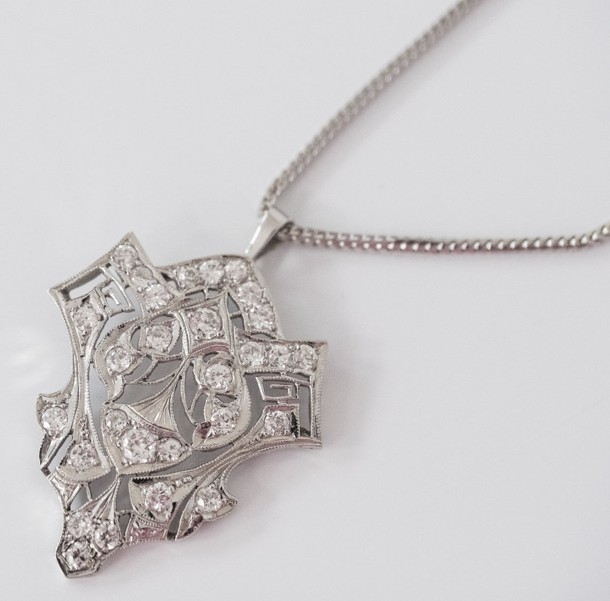 18K White Gold Georgian Diamond Pendant, 14K Chain - Premium from All The Best Vintage - Just $3295! Shop now at All The Best Vintage