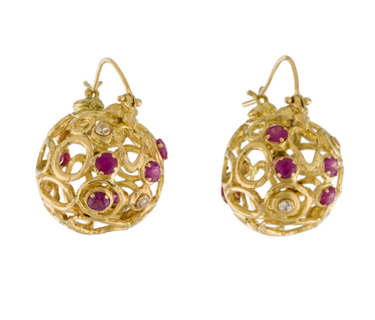 Gabrielle Sanchez 18K Ruby and Topaz Basket Weave Orb Flyer Earrings - Premium Earrings from Gabrielle Sanchez - Just $3400! Shop now at All The Best Vintage