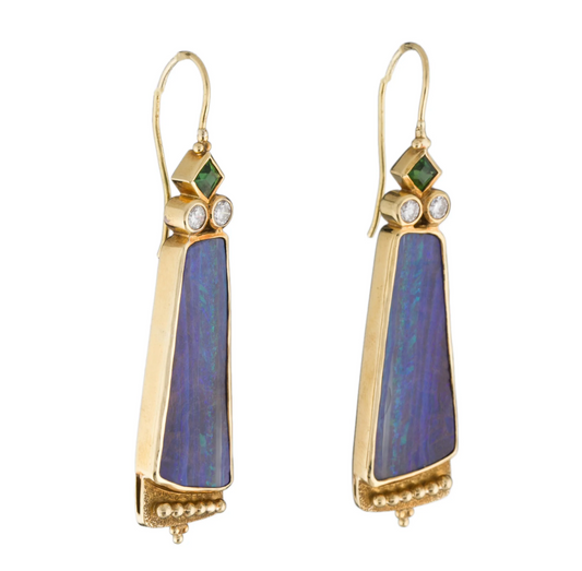 Paul Chevoshay 18K Gold Opal, Diamond and Garnet Earrings - Premium Earrings from Paula Crevoshay - Just $7995! Shop now at All The Best Vintage