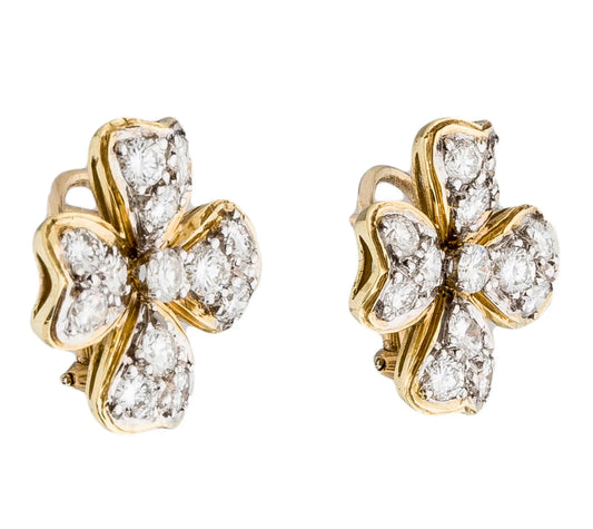 Gorgeous 18K Yellow Gold Diamond Flower Earrings - Premium Earrings from All The Best Vintage - Just $6750! Shop now at All The Best Vintage