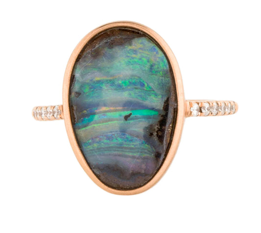 Meira T 14K Rose Gold Boulder Opal and Diamond Ring - Premium Ring from All The Best Vintage - Just $595! Shop now at All The Best Vintage