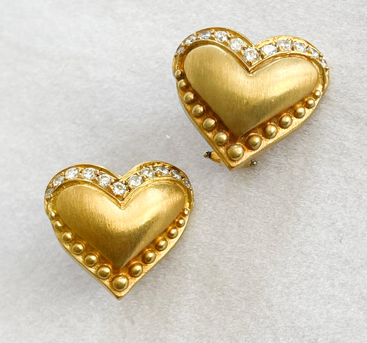 Vintage 18K Gold Heart and Diamond Earrings - Premium from All The Best Vintage - Just $1595! Shop now at All The Best Vintage