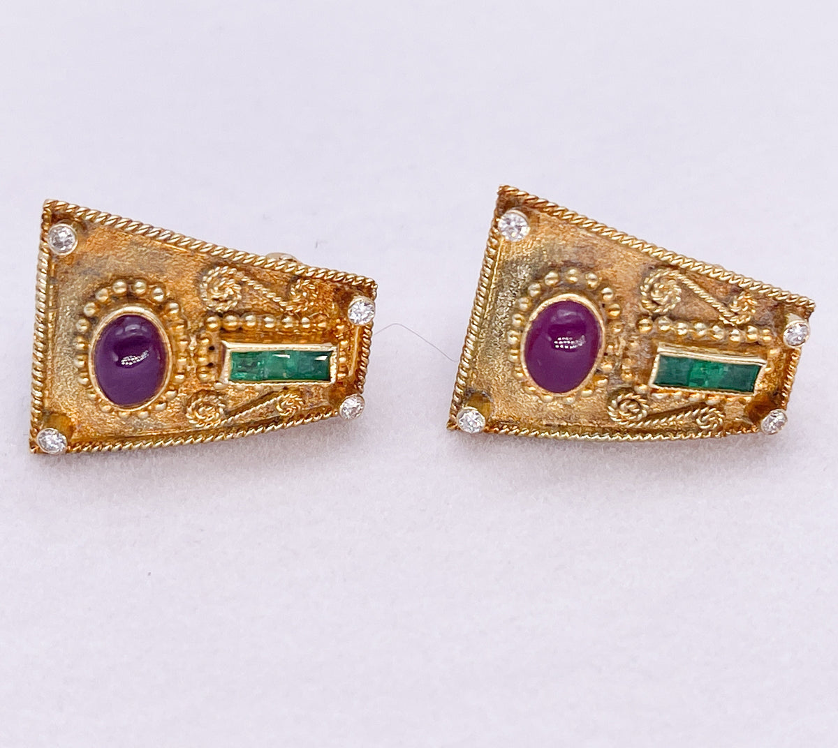 Vintage GIKAS 18K Diamond, Ruby and Emerald Earrings - Premium from All The Best Vintage - Just $1495! Shop now at All The Best Vintage