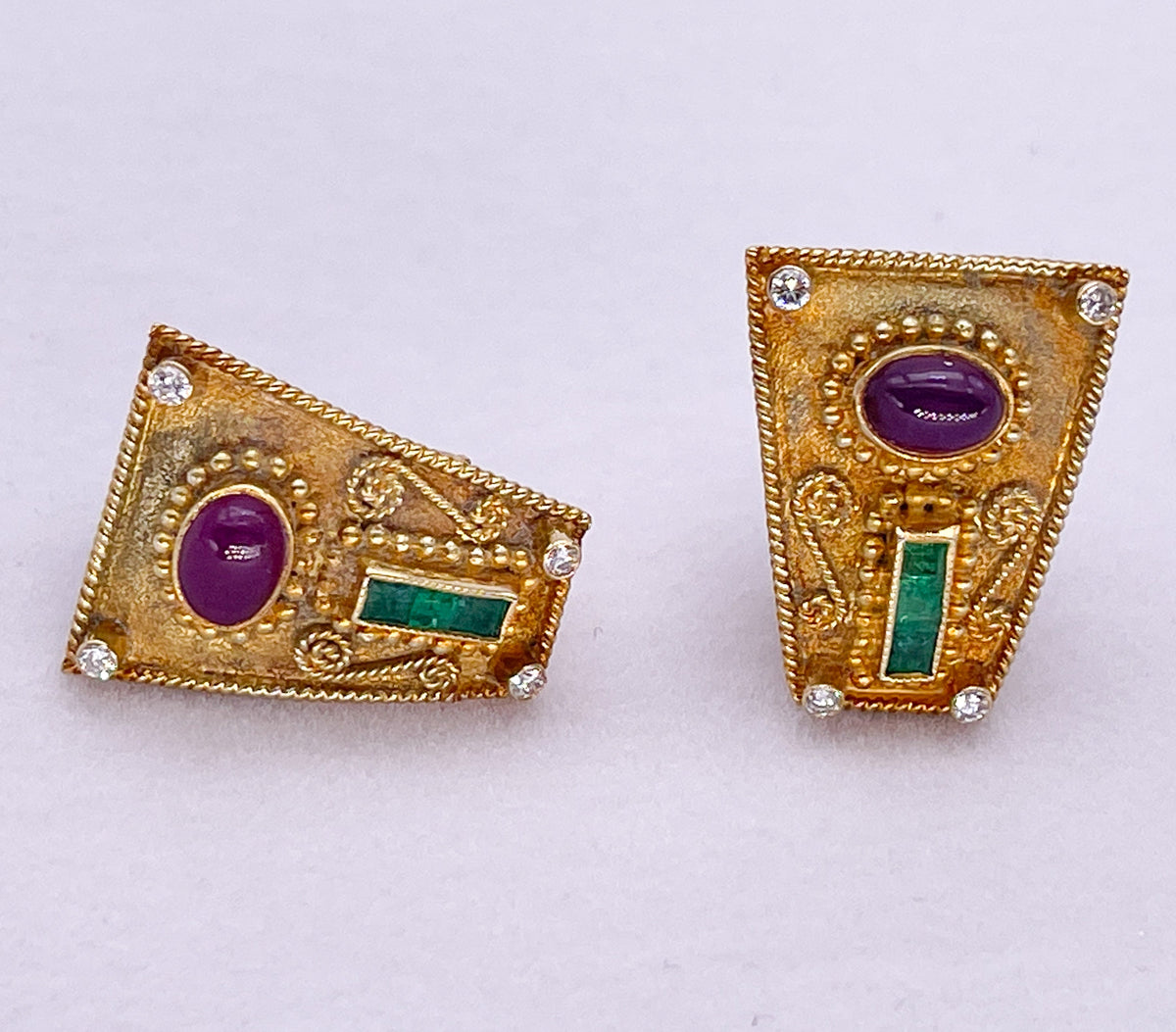 Vintage GIKAS 18K Diamond, Ruby and Emerald Earrings - Premium from All The Best Vintage - Just $1495! Shop now at All The Best Vintage