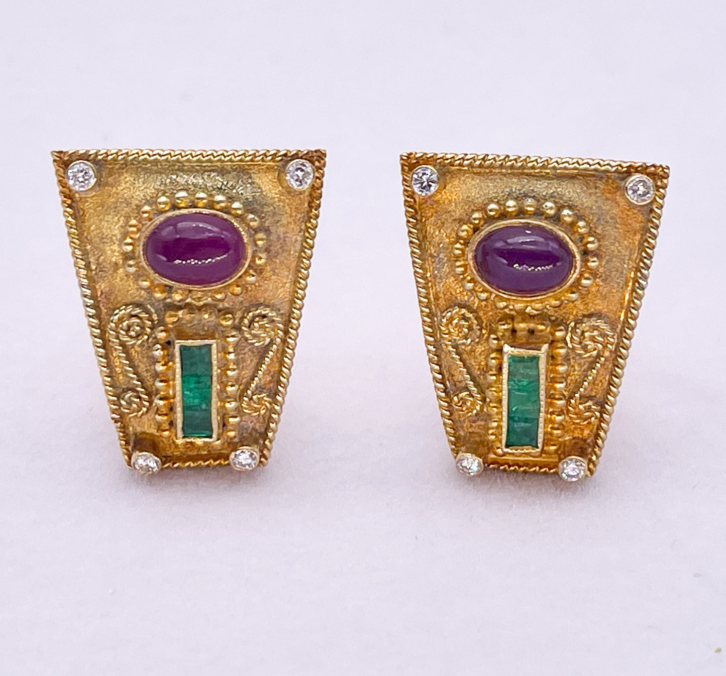 Vintage GIKAS 18K Diamond, Ruby and Emerald Earrings - Premium from All The Best Vintage - Just $1495! Shop now at All The Best Vintage