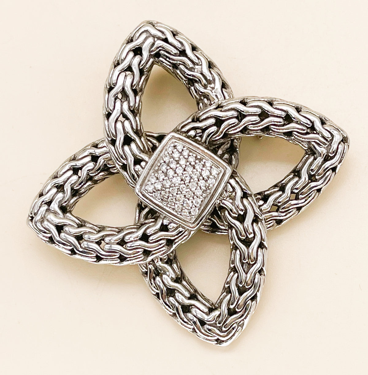 John Hardy Diamond Chain Bowen Knot Pin / Pendant - Premium from All The Best Vintage - Just $895! Shop now at All The Best Vintage