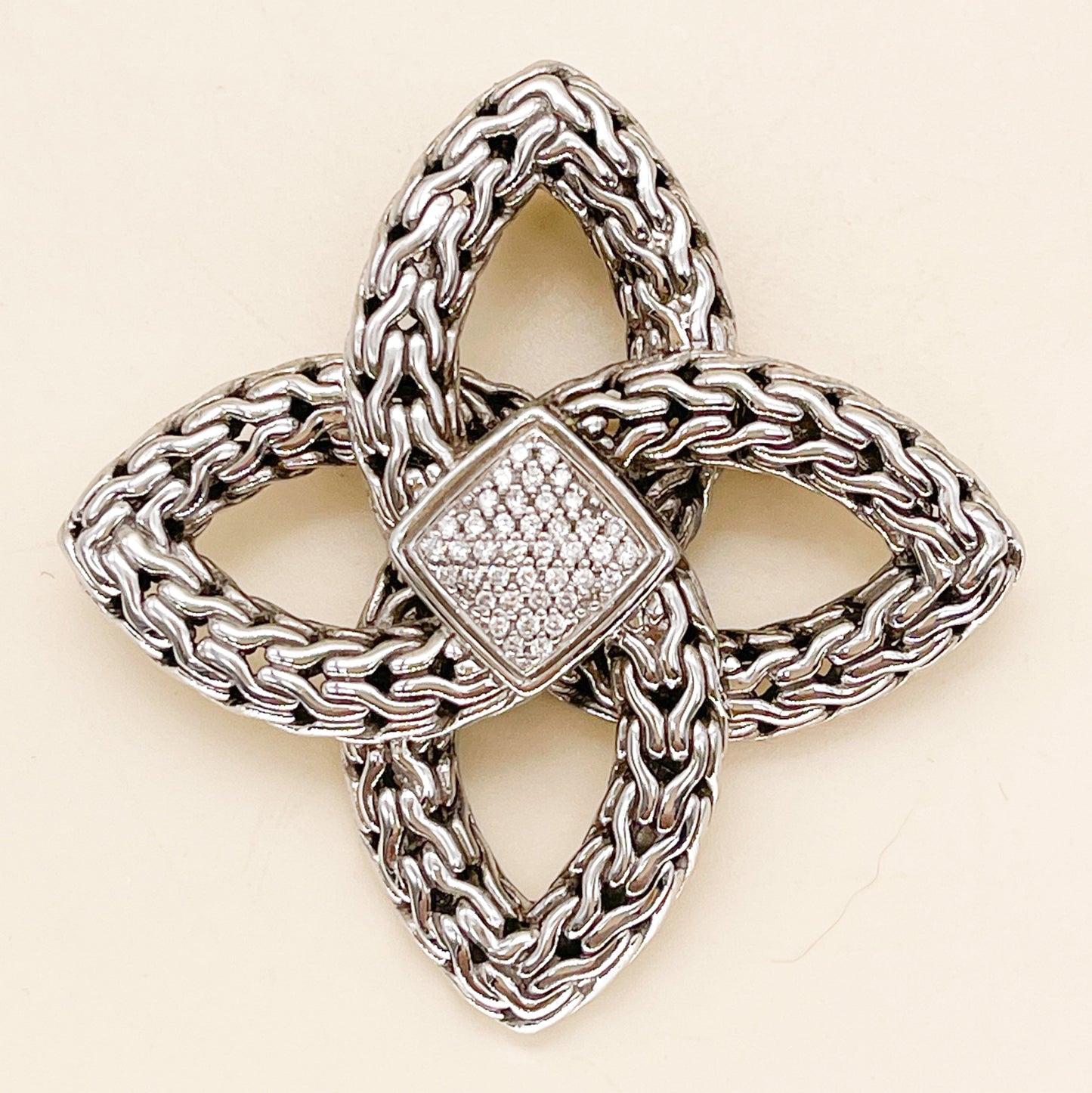 John Hardy Diamond Chain Bowen Knot Pin / Pendant - Premium from All The Best Vintage - Just $895! Shop now at All The Best Vintage