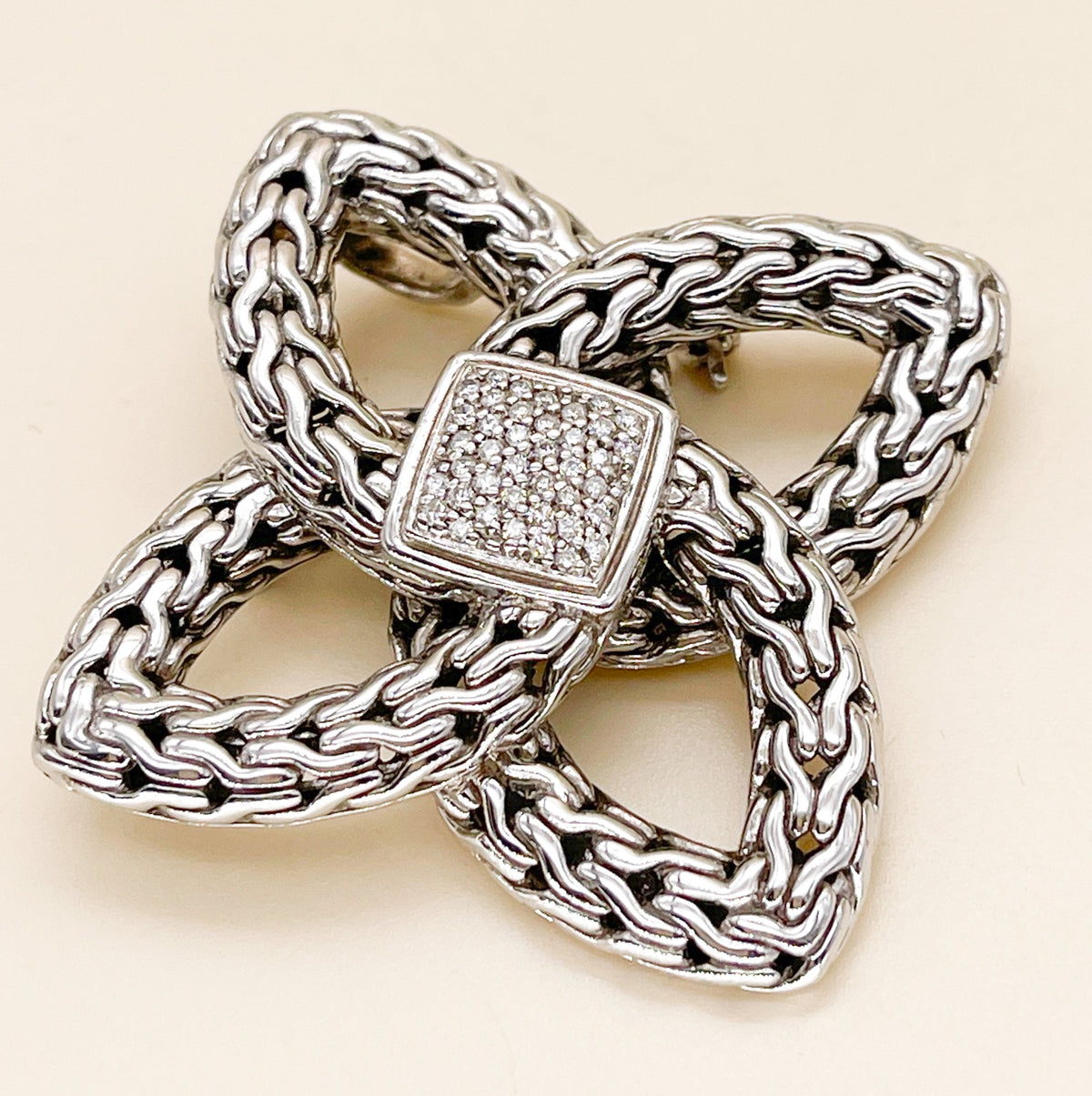 John Hardy Diamond Chain Bowen Knot Pin / Pendant - Premium from All The Best Vintage - Just $895! Shop now at All The Best Vintage