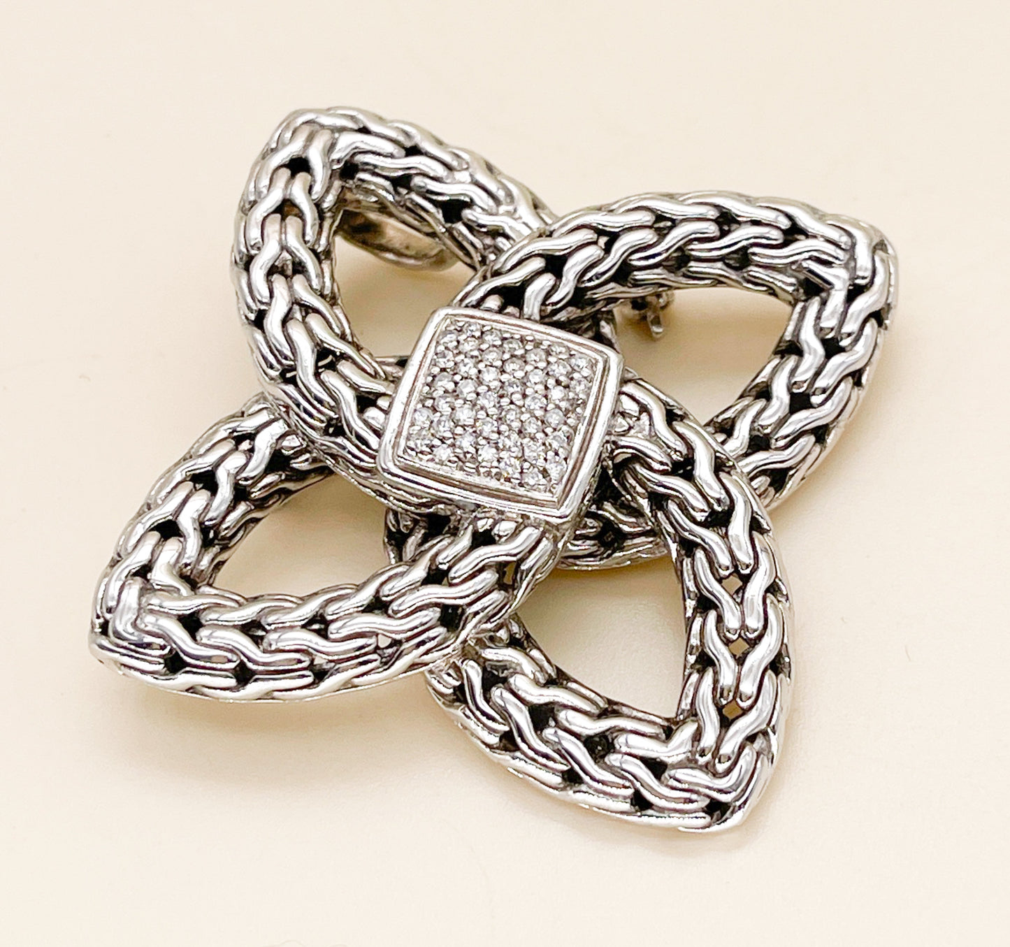 John Hardy Diamond Chain Bowen Knot Pin / Pendant - Premium from All The Best Vintage - Just $895! Shop now at All The Best Vintage