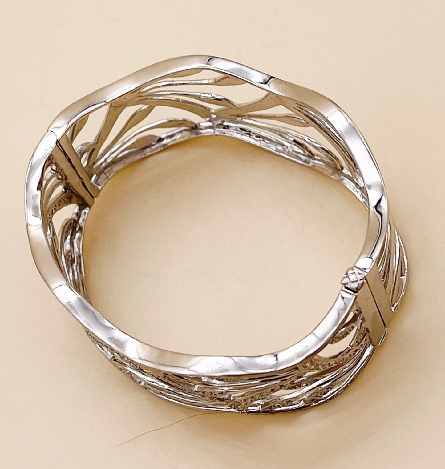 14K DIAMOND FLORAL OPEN WORK HINGED BANGLE - Premium from All The Best Vintage - Just $2900! Shop now at All The Best Vintage