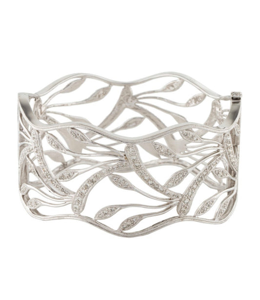 14K DIAMOND FLORAL OPEN WORK HINGED BANGLE - Premium from All The Best Vintage - Just $2900! Shop now at All The Best Vintage