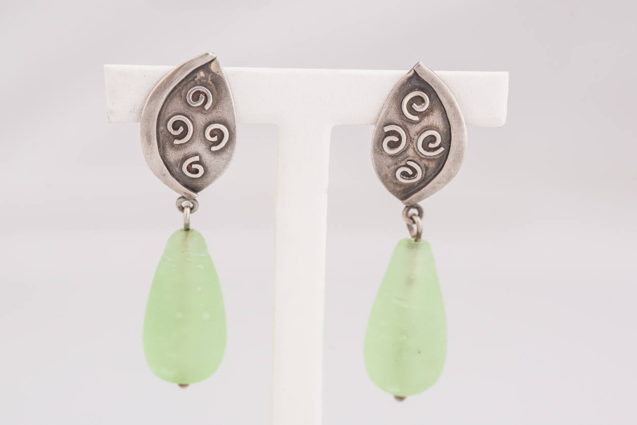 Vintage Artisan Sterling and Green Glass Earrings - Premium from All The Best Vintage - Just $60! Shop now at All The Best Vintage