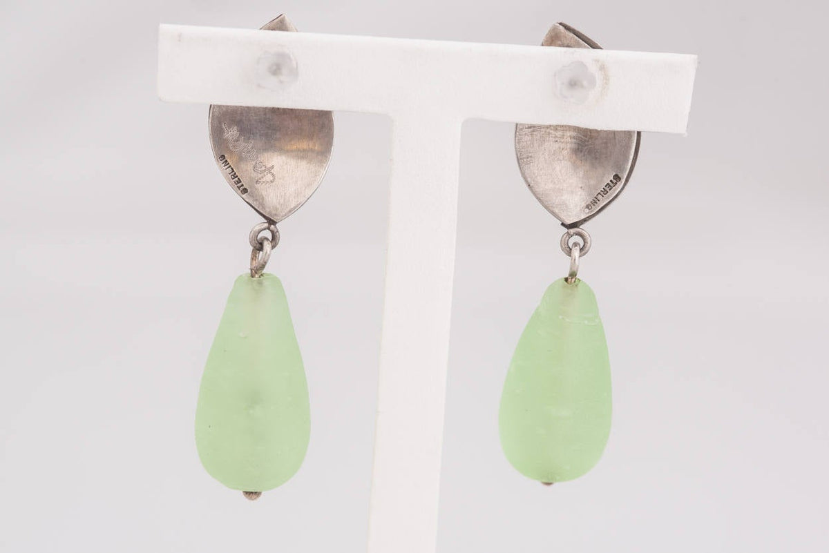 Vintage Artisan Sterling and Green Glass Earrings - Premium from All The Best Vintage - Just $60! Shop now at All The Best Vintage