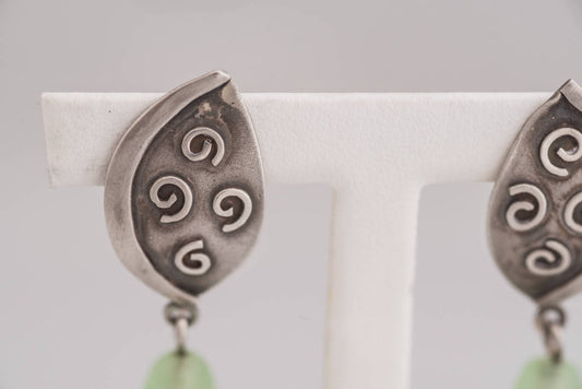 Vintage Artisan Sterling and Green Glass Earrings - Premium from All The Best Vintage - Just $60! Shop now at All The Best Vintage