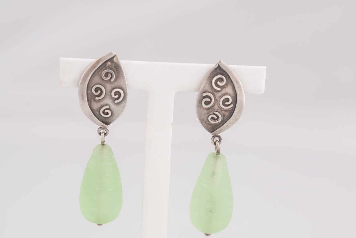 Vintage Artisan Sterling and Green Glass Earrings - Premium from All The Best Vintage - Just $60! Shop now at All The Best Vintage