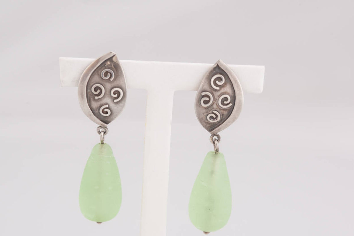 Vintage Artisan Sterling and Green Glass Earrings - Premium from All The Best Vintage - Just $60! Shop now at All The Best Vintage