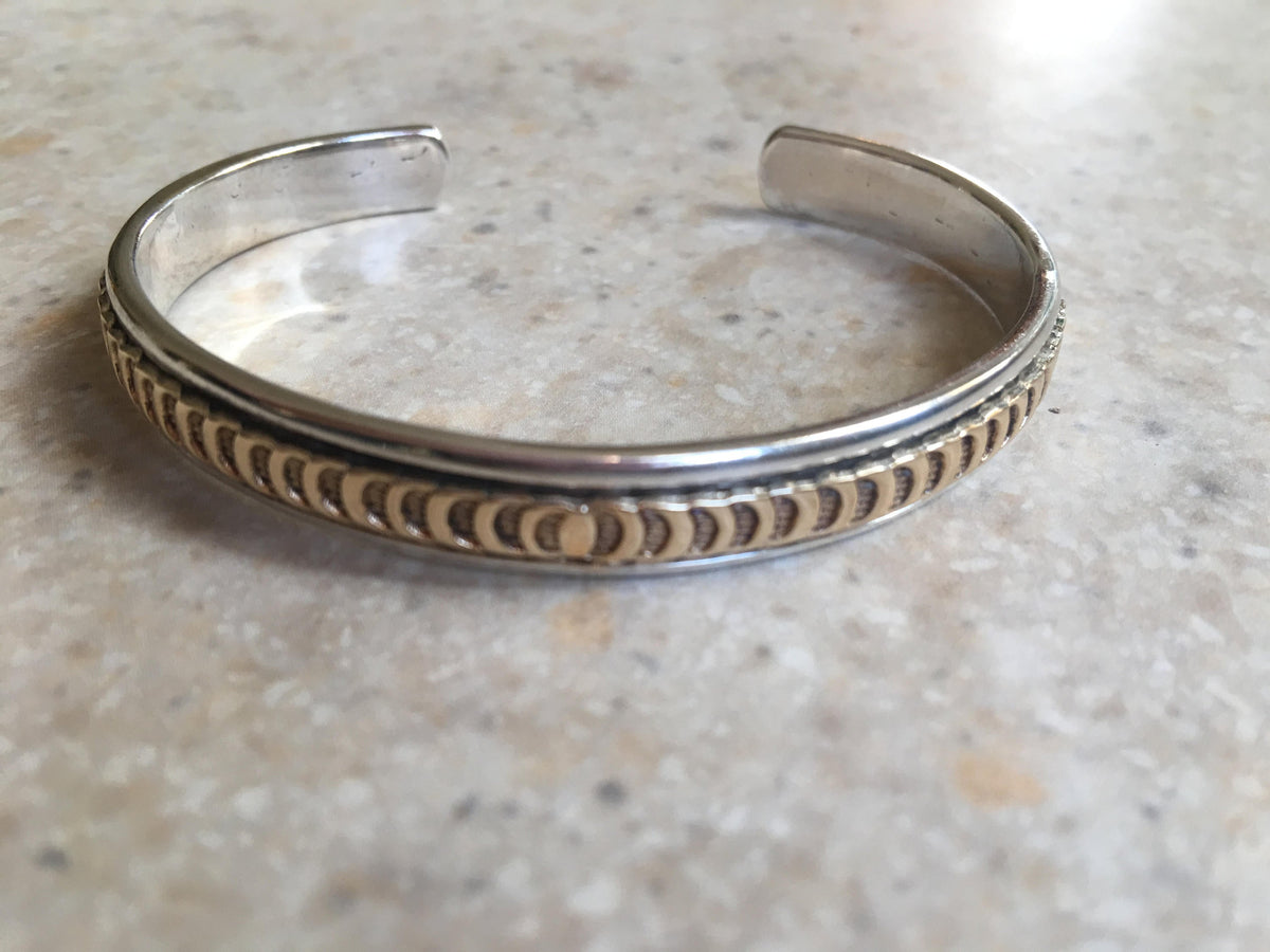 Navajo Victor Hicks Sterling and 14K Cuff Bracelet - Excellent Vintage Condition - Premium from All The Best Vintage - Just $225! Shop now at All The Best Vintage